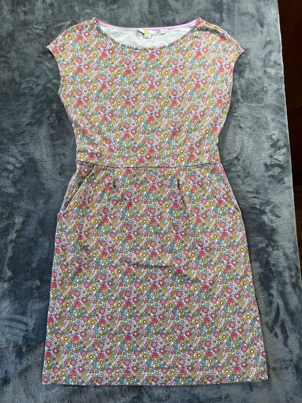 Boden Amelie Cotton Jersey T Shirt Dress Short Sleeve Floral Pockets Size 8R